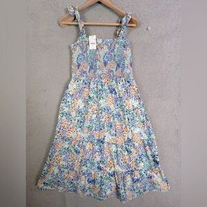 JCREW FACTORY WOMENS FLORAL SMOCKED TIERED DRESS BLUE MULTICOLORED SIZE M NEW